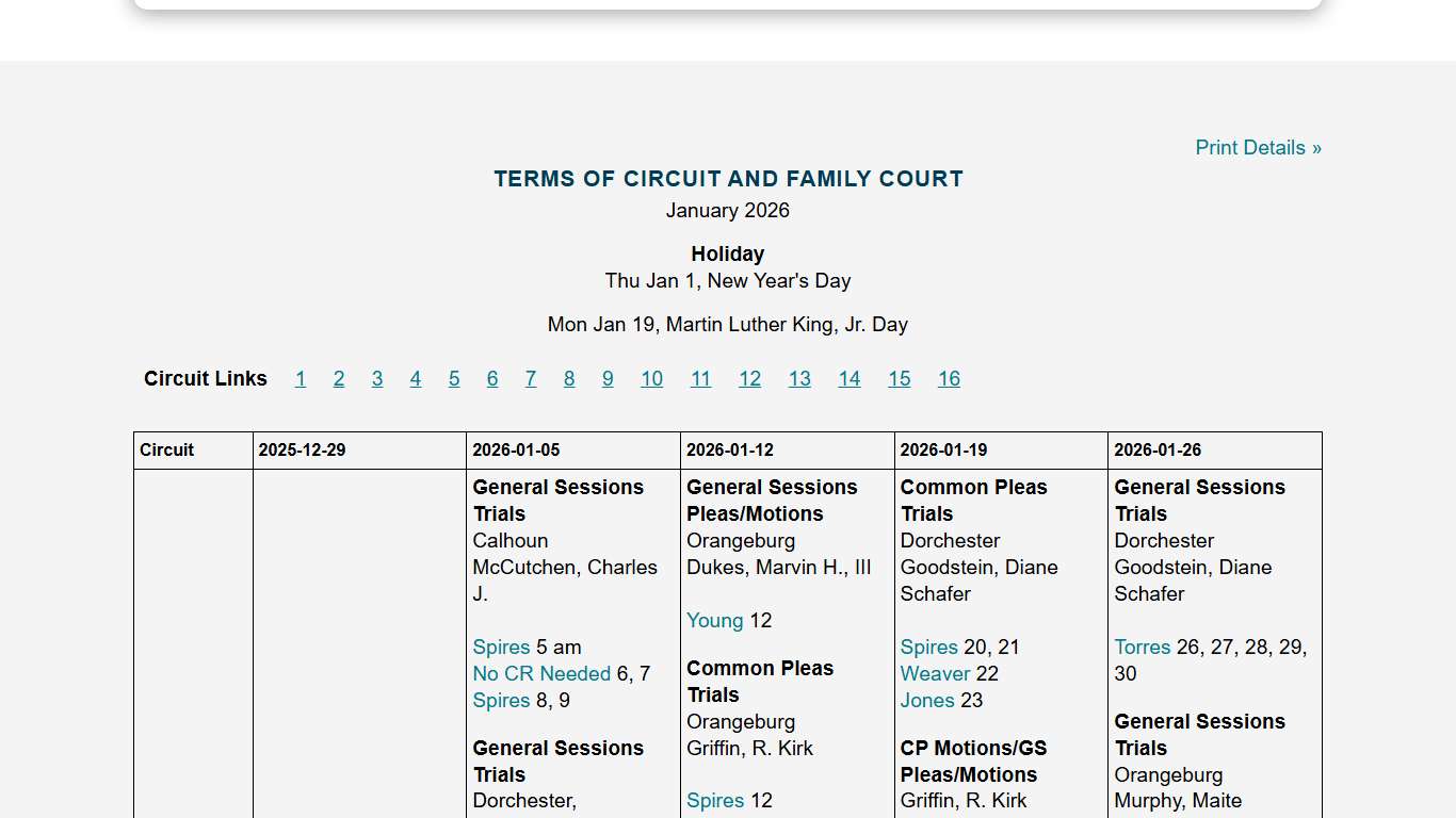 Calendar Search - South Carolina Judicial Branch