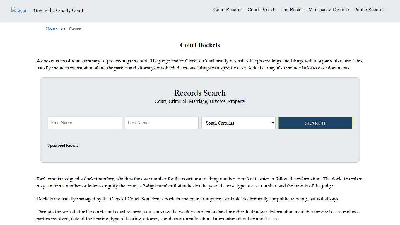 Court Dockets Greenville County Court